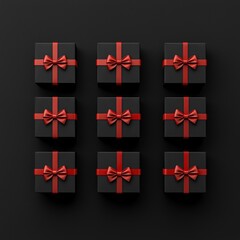 Obraz premium Elegant Black Gift Boxes with Red Ribbons Arrangement