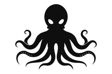 Octopus Black silhouette vector Illustration, black Octopus icon white background