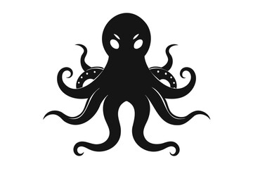 Octopus Black silhouette vector Illustration, black Octopus icon white background