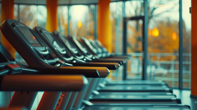 Fitness Centers: Gyms equipped with a variety of workout machines, including treadmills and weights, featuring glass walls that highlight fitness activities and staff offerings.
 - Powered by Adobe
