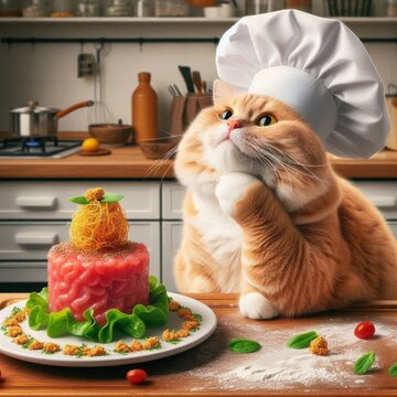 cat chef preparing food