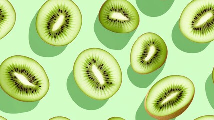 Fototapeta premium Fresh Kiwi Slices on Light Green Background