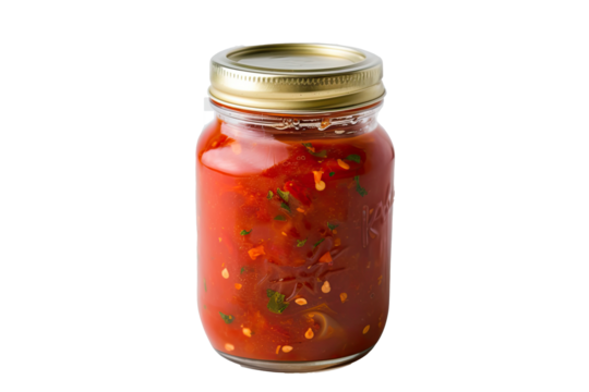 Homemade tomato salsa with fresh herbs in a glass jar captures the essence of vibrant flavors and summer cooking