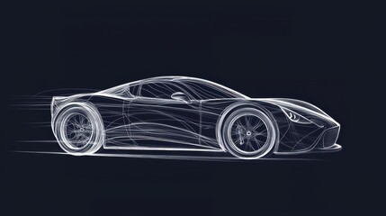 Naklejka premium A sleek, transparent outline of a sports car in motion, emphasizing speed and modern design against a dark background.