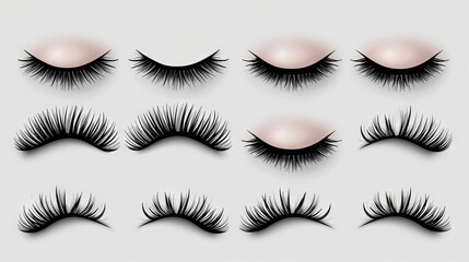 Luxe Lashes: Realistic Upper and Lower Eyelash Set on Transparent Background