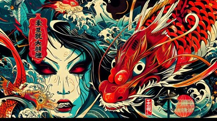 Obraz premium vector tattoo convention in tokio colorful poster --