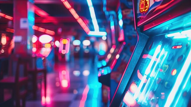 Arcade: A dynamic gaming environment packed with video games, pinball machines, and claw machines, captivating kids and adults alike with vibrant lights and prizes.
 - Powered by Adobe