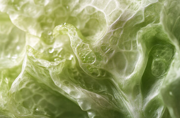Obraz premium Close-up of the texture and pattern on one side of a lettuce leaf