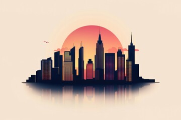 Obraz premium Stunning skyline silhouette against a vibrant sunset, capturing the essence of urban life and modern architecture.