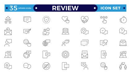 Review ,Feedback, testimonial, customer thin line icons For website marketing design, logo, app, template, ui, etc. Editable stroke outline icon.
