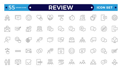 Review ,Feedback, testimonial, customer thin line icons For website marketing design, logo, app, template, ui, etc. Editable stroke outline icon.
