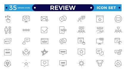 Review ,Feedback, testimonial, customer thin line icons For website marketing design, logo, app, template, ui, etc. Editable stroke outline icon.
