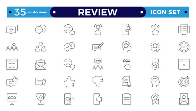 Review ,Feedback, testimonial, customer thin line icons For website marketing design, logo, app, template, ui, etc. Editable stroke outline icon.
