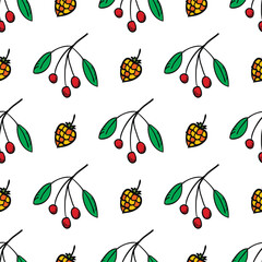 Seamless vector pattern with bright summer berries. Wallpaper, scrapbooking paper and wrapping paper design