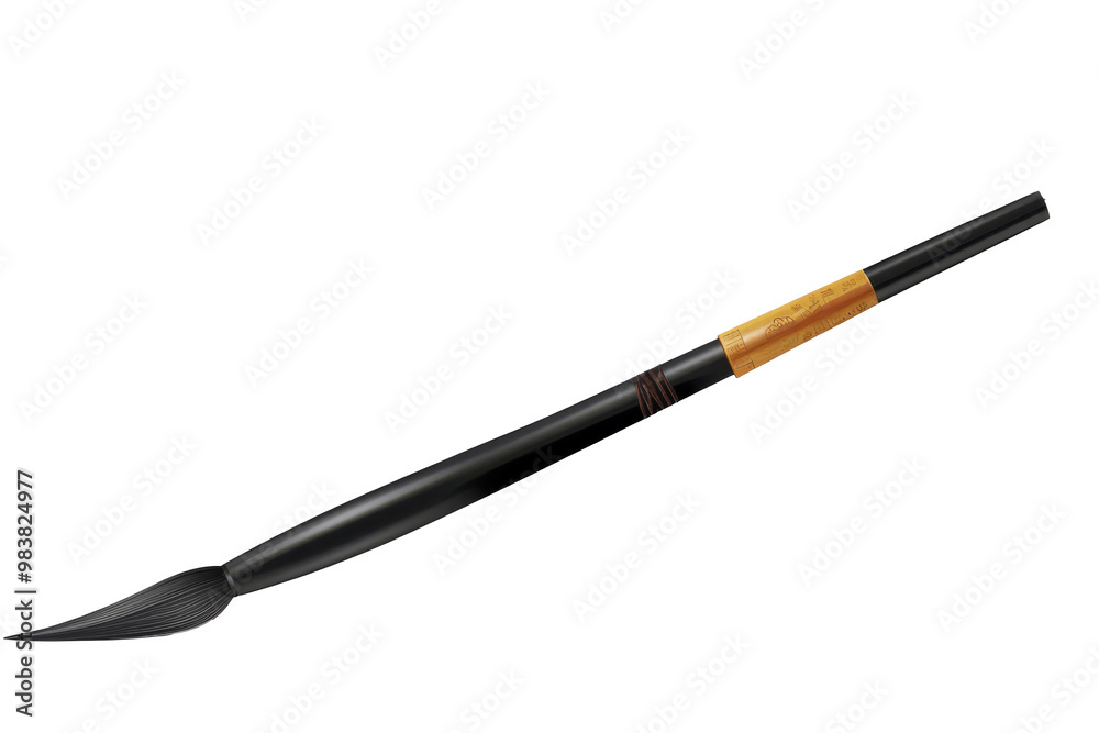 Poster a close-up view of an artist's brush with a finely tapered bristle, perfect for intricate painting t