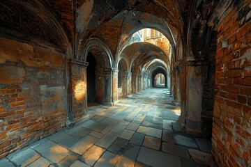 Fototapeta premium A Light-Drenched Archway in a Weathered Brick Building