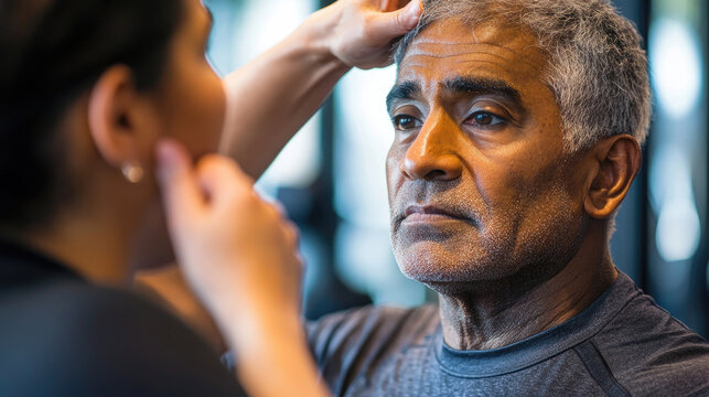 Focused Senior Man Receiving a Health Assessment During a Fitness Session