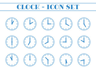 24時間スケジュールの青い時計のセット - Blue clock illustration icon with 24 hour variations
