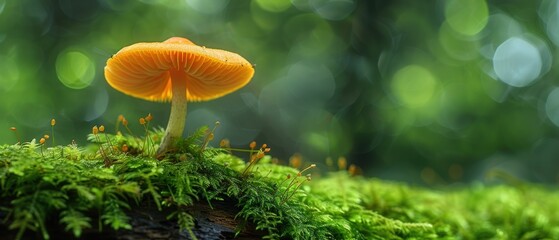 Vibrant Orange Mushroom on Lush Green Moss