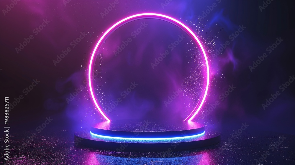 Canvas Prints enchanting futuristic portal obscured by mist, circular frame teleporter with a futuristic glow. neo