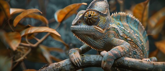 Colorful Chameleon Resting on a Branch in Nature