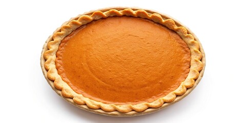 Aerial view of pumpkin pie isolated on white background