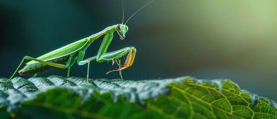 Green Praying Mantis on Leaf in Natural Habitat