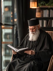 A poised leader examines documents in a contemporary office, exuding authority and insight.