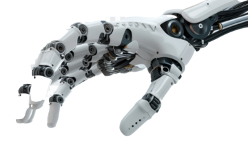 A detailed robotic arm showcasing advanced mechanics and articulation with intricate wiring and tools in a workshop setting