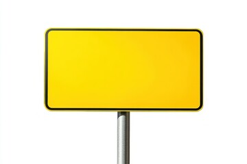 A high-quality digital image of a blank, rectangular yellow road sign on a metal pole