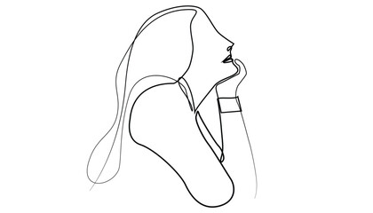 continuous line drawing of happy woman's face.single line vector illustration.isolated white background