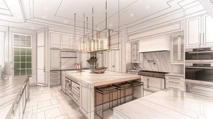 modern kitchen interior drawing