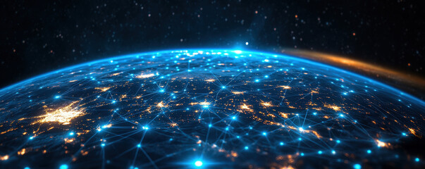 Planetary digital landscape featuring cross-border data transfers in web banner design