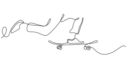 continuous line of feet on a skateboard.minimalist line of skateboarder.one line vector illustration.isolated white background