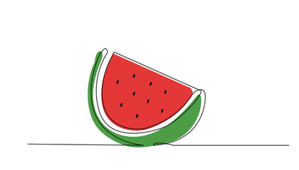 continuous line drawing of sliced ​​watermelon fruit.one line drawing of watermelon fruit.single line vector illustration.isolated white background