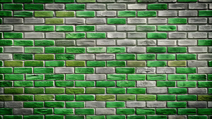 Distinctive brick wall pattern suitable for interior design.
Architectural photograph of a green and gray brick wall.