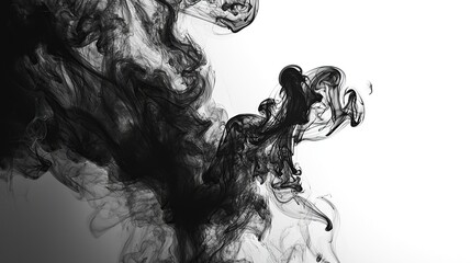Fototapeta premium Abstract black ink swirling on a white background.