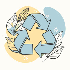 Fototapeta premium Modern eco recycling sign with leaves vector illustration 