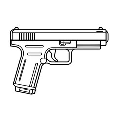 Modern semi-automatic pistol gun outline icon in vector format for firearm designs.