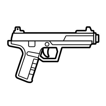 recommend clip art: Sleek pistol gun weapon outline icon in vector format for firearm designs.