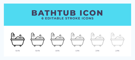 Bathtub icon with different stroke. Vector illustration.