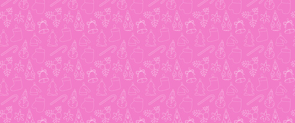 Warm and beautiful seamless pattern with doodle Christmas toys. Trendy  New Year decorations background