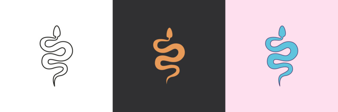 Snake vector icon set. Black and colorful logo template