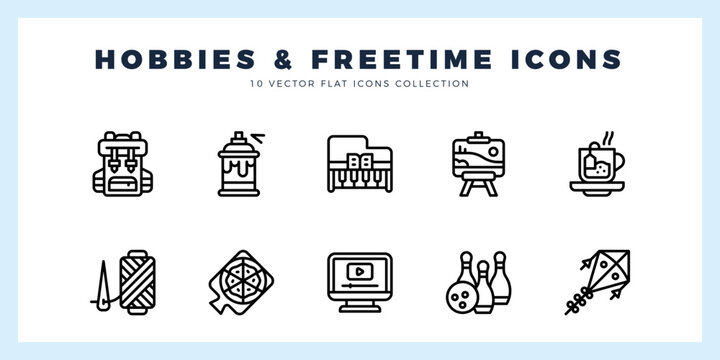 10 Hobbies and Freetime Lineal icons pack. vector illustration.