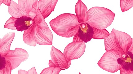 Seamless pattern of orchid flowers on a white background