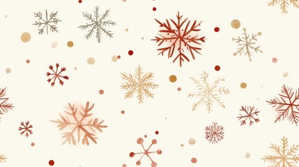 Seamless pattern featuring snowflakes doodles and dots on a beige background Hand drawn design suitable for festive themes and decorations Watercolor painting style