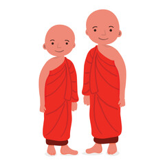 two monks are standing in front of a white background.