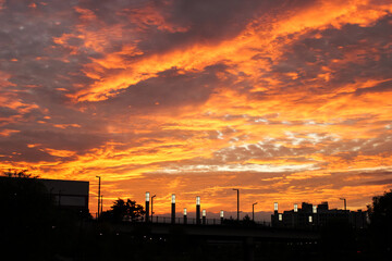cloudy sky and sunset colourful and silhouette of city and light
