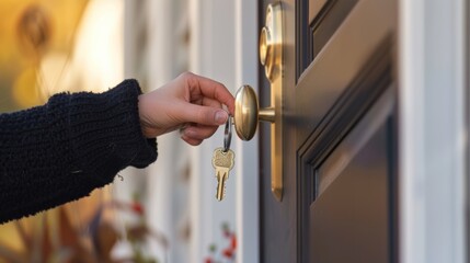 A person unlocking a door with a key, symbolizing new beginnings and opportunities at home.
