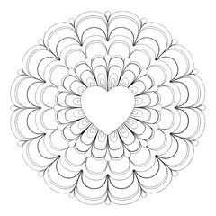  heart shape mandala coloring page illustration